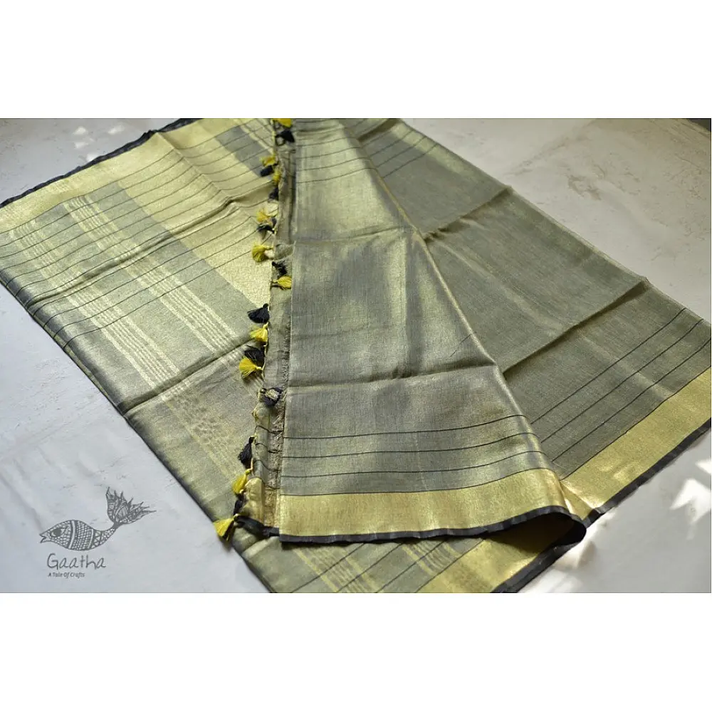 linen handloom saree - black and silver color