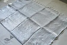 Kopal | Handloom Hand Embroidered White Silver Linen Saree ~ 4