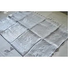 Kopal | Handloom Hand Embroidered White Silver Linen Saree ~ 4