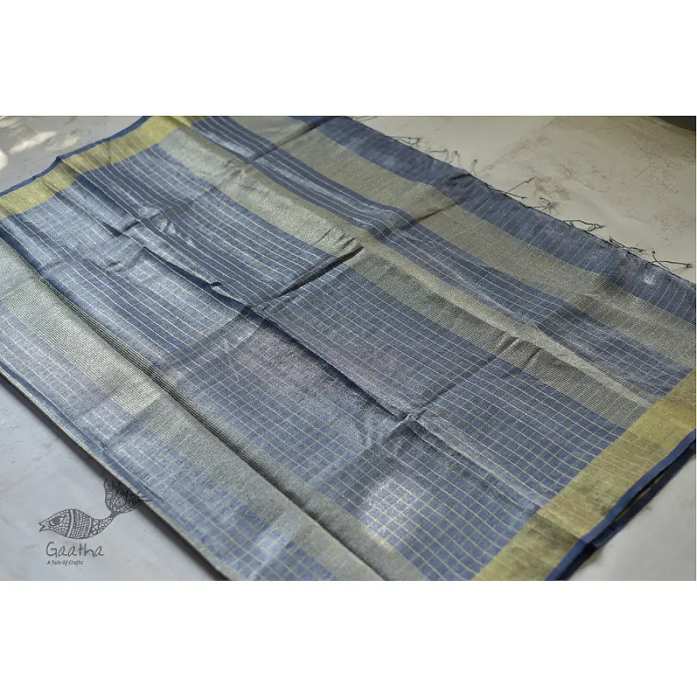 Tissue linen handloom grey saree