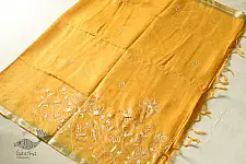 Kopal ✯ Handloom Tissue Linen Yellow Saree - Embroidered 2