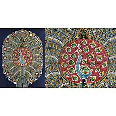 Art from Banni ~ Rogan Art Painting ( 20" X 12" ) - Peacock & Feathers