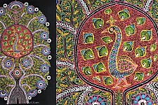 Art from Banni ~ Rogan Art Painting ( 20" X 12" ) - Peacock in Black Background 