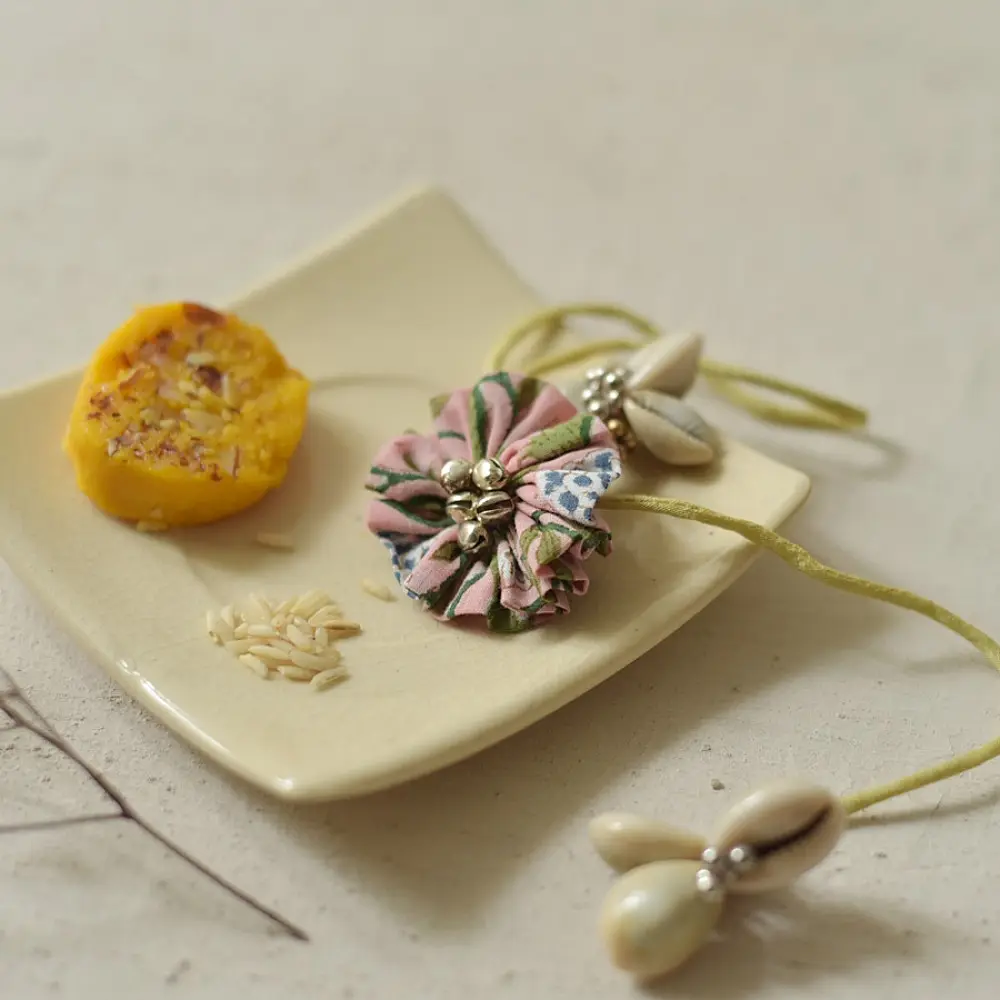 Shop Handmade Cotton Fabric Rakhi - Bhai Bhabhi Rakhi Set