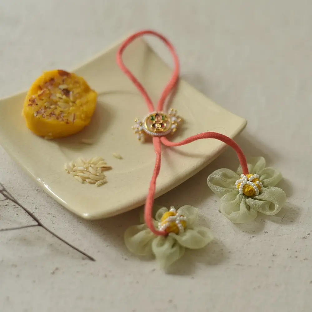 Shop Kundan Rakhi Set For Bhai & Bhabhi