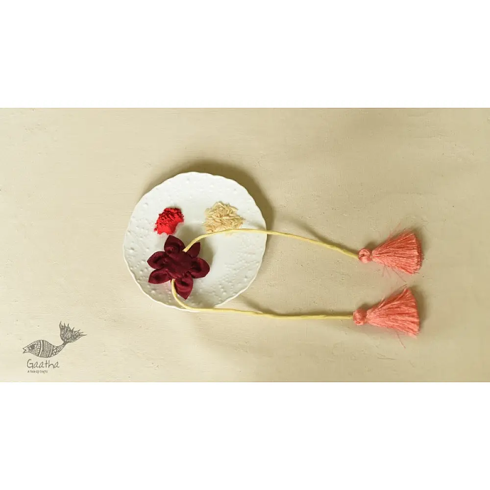 Handmade Fabric Rakhi - Chanderi Fabric - maroon