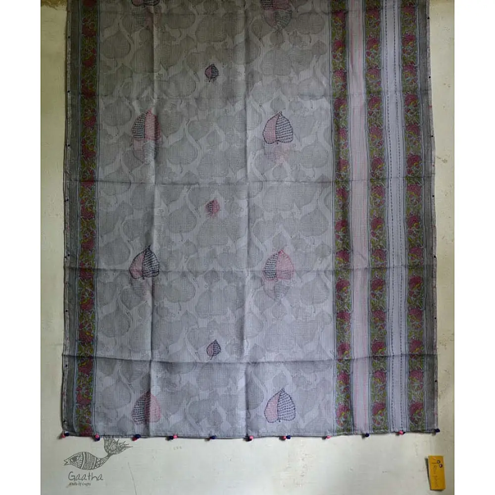 shop lavender block printed kota cotton embroidered dupatta 