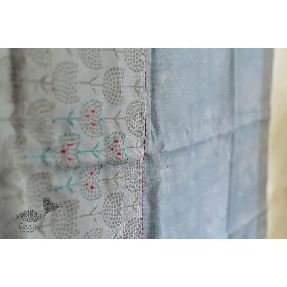shop block printed kota cotton embroidered dupatta 