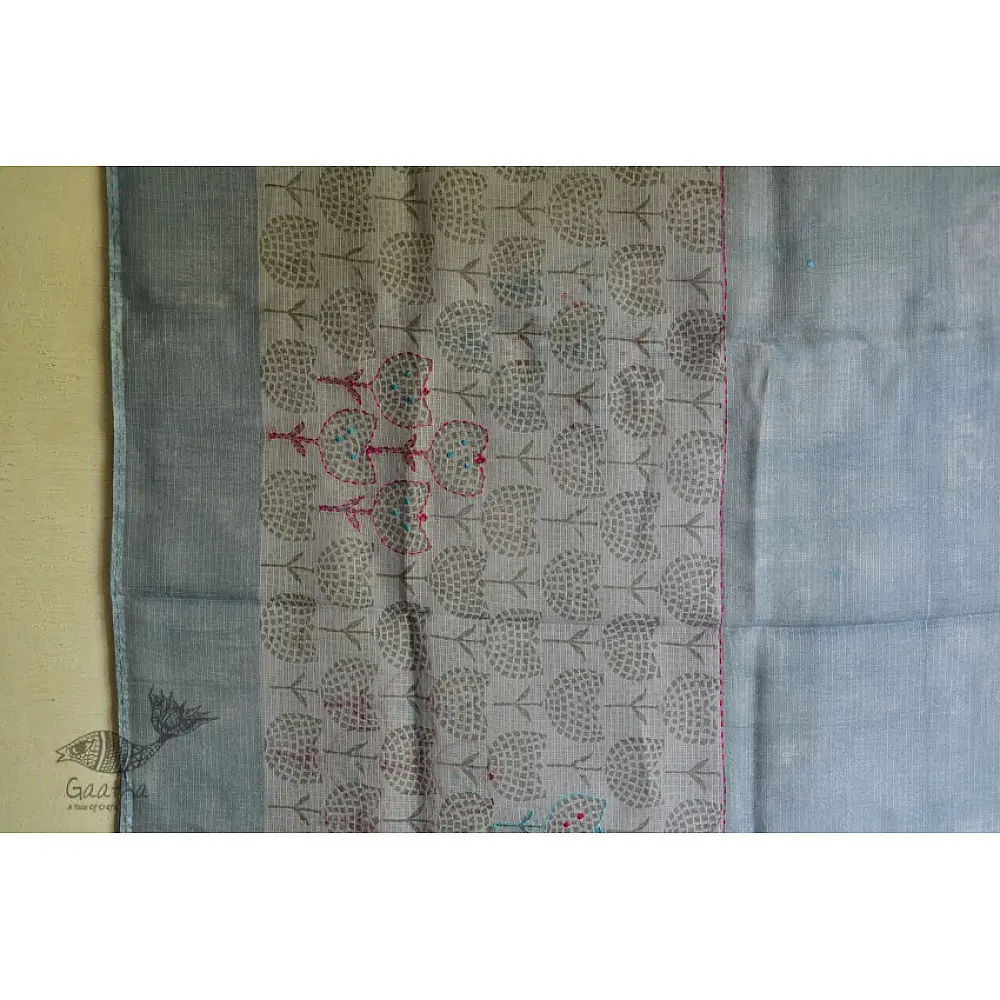 shop block printed kota cotton embroidered dupatta 