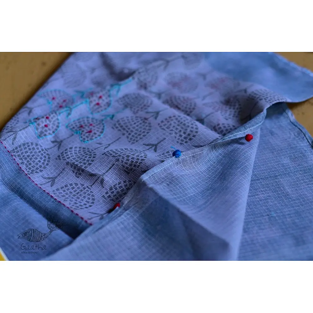 shop block printed kota cotton embroidered dupatta 
