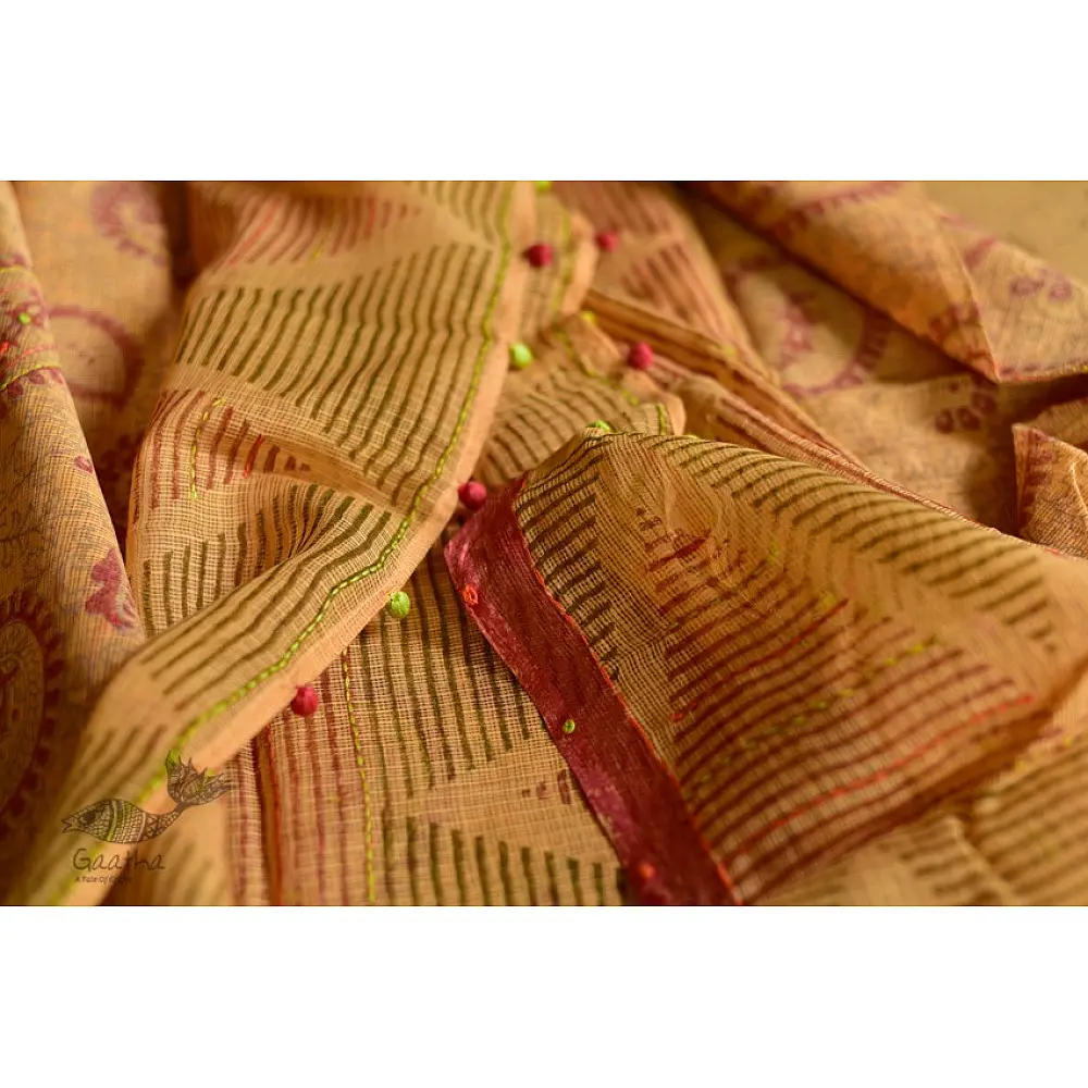 shop block printed kota cotton embroidered dupatta 