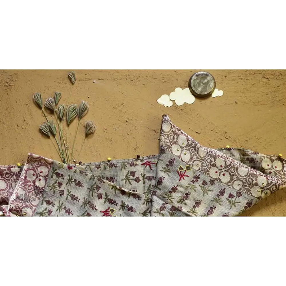 shop block printed kota cotton embroidered dupatta 