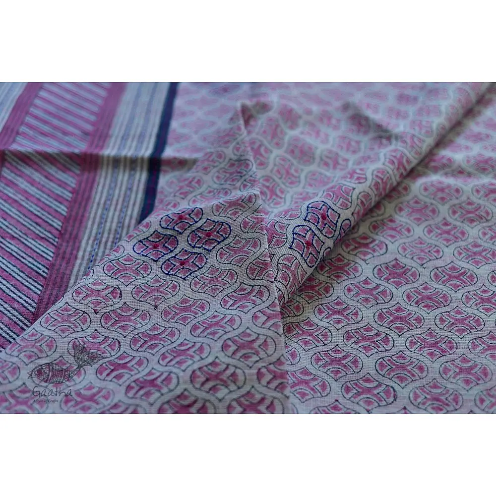 shop online Block printed Kota Doria Cotton Embroidered Saree