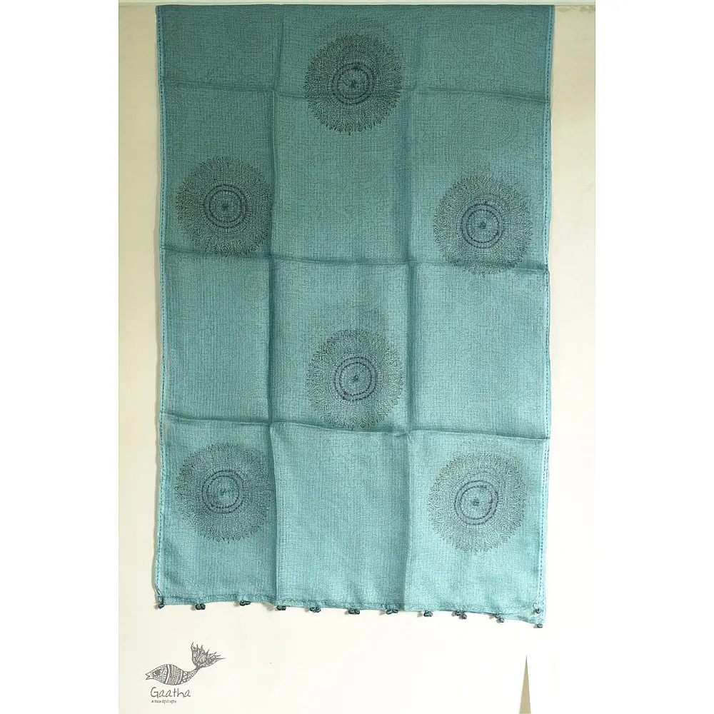 shop Block Printed Kota Doria Silk Embroidered Stole