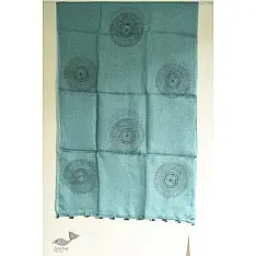 Ittefaq . इत्तफाक | Block Printed Kota Doria Silk Embroidered Stole - Greenish Blue
