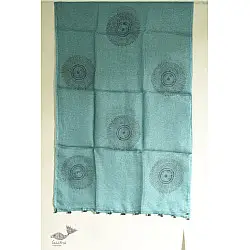 Ittefaq . इत्तफाक | Block Printed Kota Doria Silk Embroidered Stole - Greenish Blue