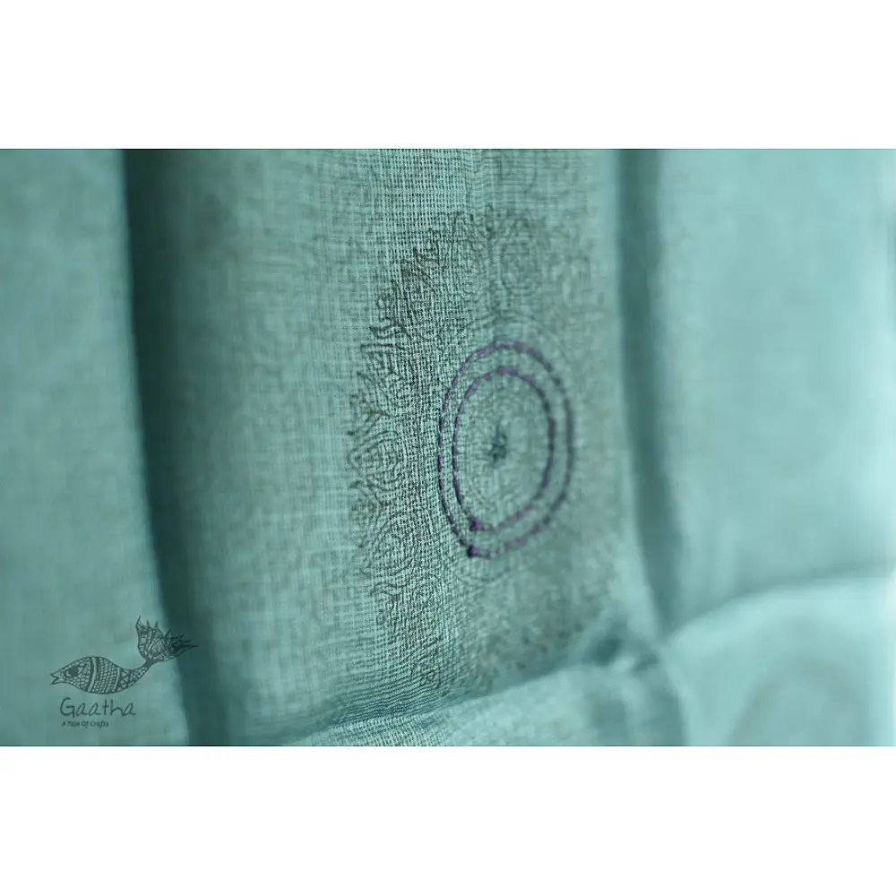 shop Block Printed Kota Doria Silk Embroidered Stole
