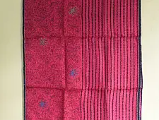 Ittefaq . इत्तफाक | Kota Doria Silk Embroidered Stole with Block Print - Dark Pink