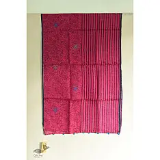Ittefaq . इत्तफाक | Kota Doria Silk Embroidered Stole with Block Print - Dark Pink