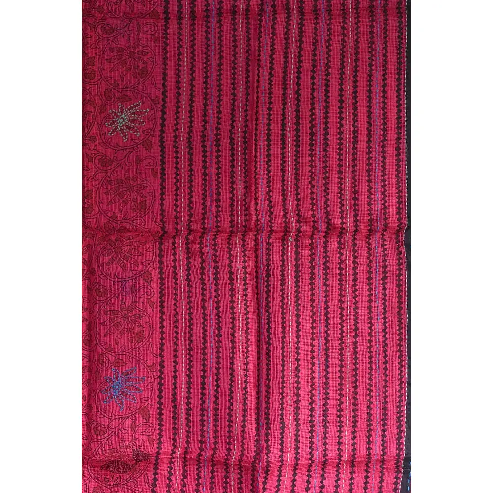 shop Kota Doria Silk Embroidered Stole with Block Print