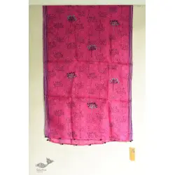 Ittefaq . इत्तफाक | Block Printed Kota Doria Silk Embroidered Stole - Rani Pink