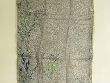 Ittefaq . इत्तफाक | Kota Doria Silk Embroidered Grey Stole with Block Print