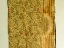 Ittefaq . इत्तफाक |  Kota Silk Stole Embroidered and Block Printed - Yellowish Brown