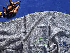 Ittefaq . इत्तफाक | Kota Doria Silk Embroidered Grey Stole with Block Print