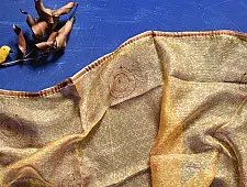 Ittefaq . इत्तफाक | Kota Doria Silk Embroidered Stole - Brown