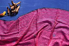 Ittefaq . इत्तफाक | Kota Doria Silk Embroidered Stole with Block Print - Dark Pink