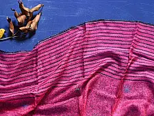 Ittefaq . इत्तफाक | Kota Doria Silk Embroidered Stole with Block Print - Dark Pink