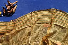 Ittefaq . इत्तफाक |  Kota Silk Stole Embroidered and Block Printed - Yellowish Brown