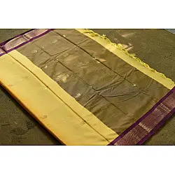 Gilded ~ Cotton Silk - Woven Paithani Zari Border Saree - Yellow with Purple Border