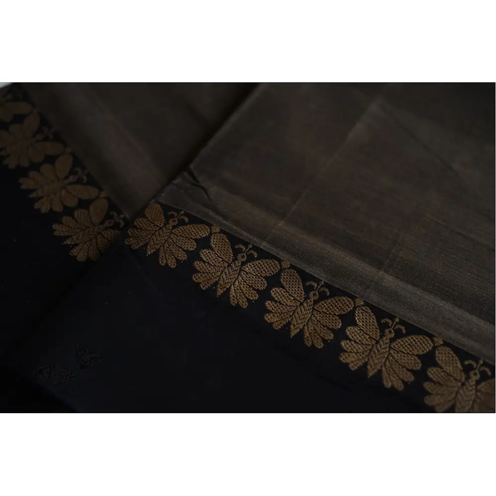 Plain Handloom south cotton saree - black 