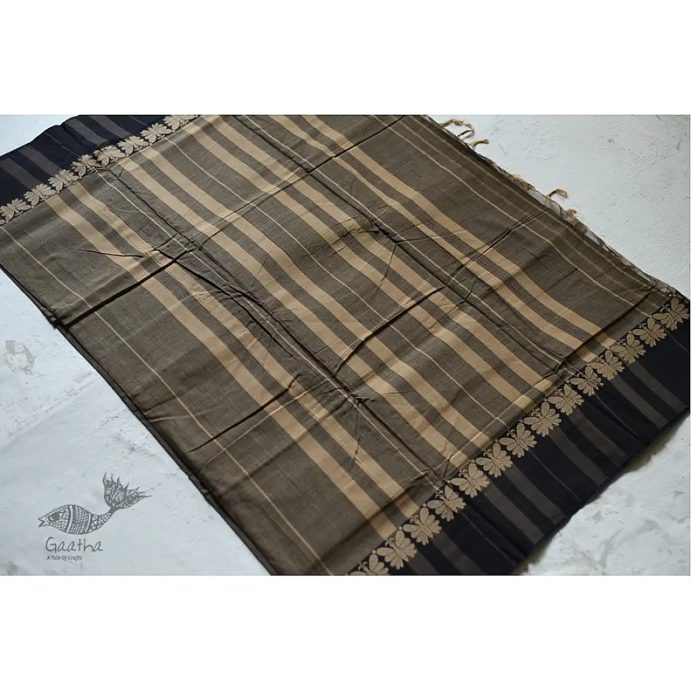 Plain Handloom south cotton saree - black 