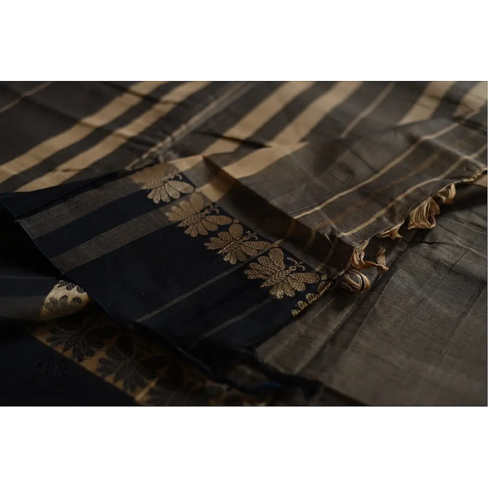 Plain Handloom south cotton saree - black 