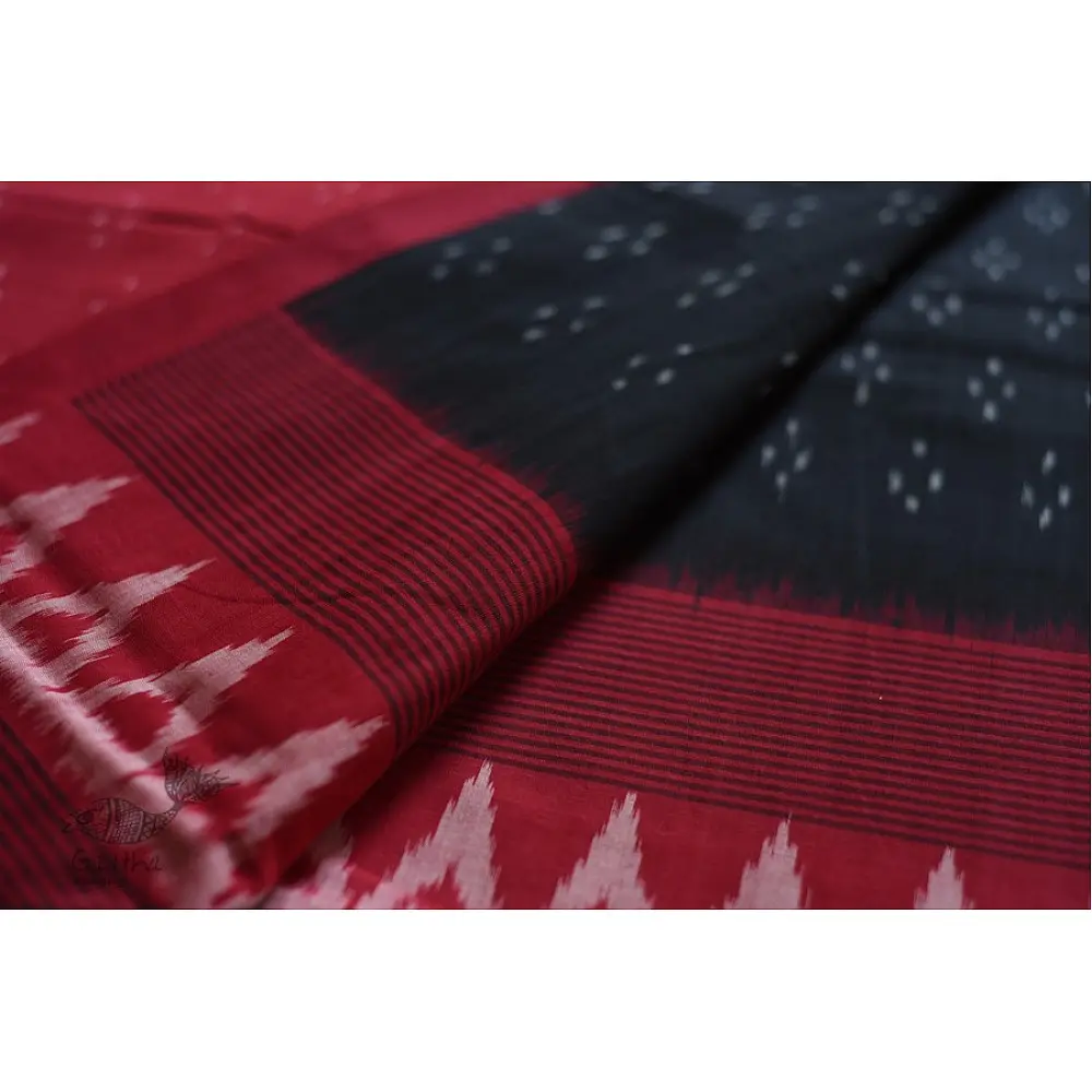 shop Pure Cotton Ikat Red & Black Saree
