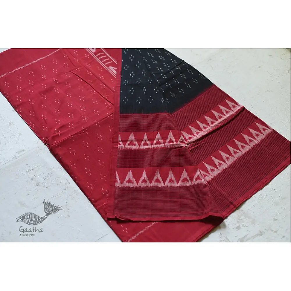 shop Pure Cotton Ikat Red & Black Saree