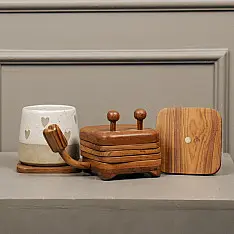 Lakdi . लकड़ी ~ Handmade Wooden Coaster Set - Crab
