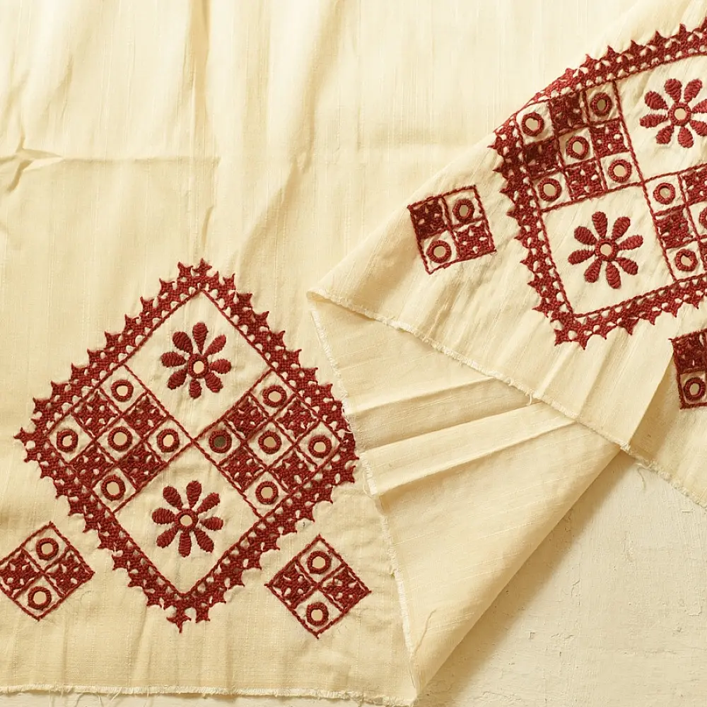 Embroidered Blouse Piece ( Unstitched ) - Off White Cotton Silk Fabric