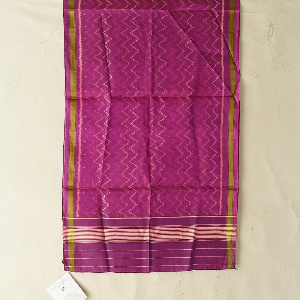 orchid pink pure silk patola stole with traditional white geometric zig zag pattern for women