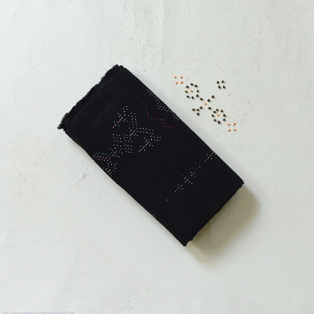 shop Woolen Black Shawl - Tangaliya Handspun 