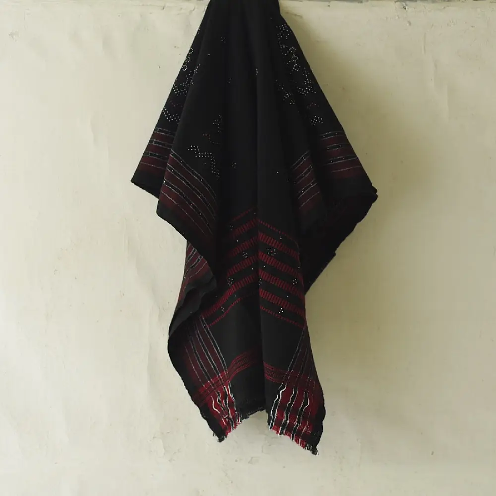 shop Woolen Black Shawl - Tangaliya Handspun 