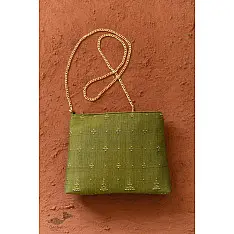 Dots & weaves ✣ Tangaliya Clutch - Mehndi Green