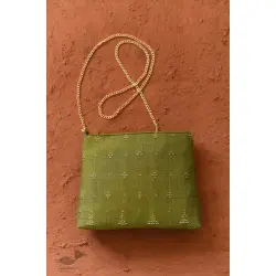 Dots & weaves ✣ Tangaliya Clutch - Mehndi Green