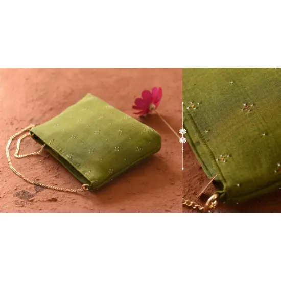 shop handwoven cotton tangaliya purse / Clutch  - Mehndi Green 