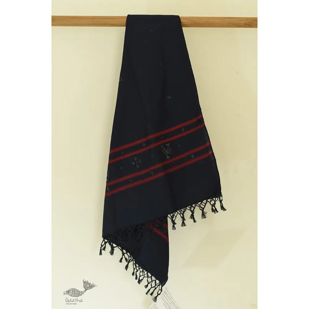 shop Handwoven Tangaliya Cotton dupatta  - Navy Blue