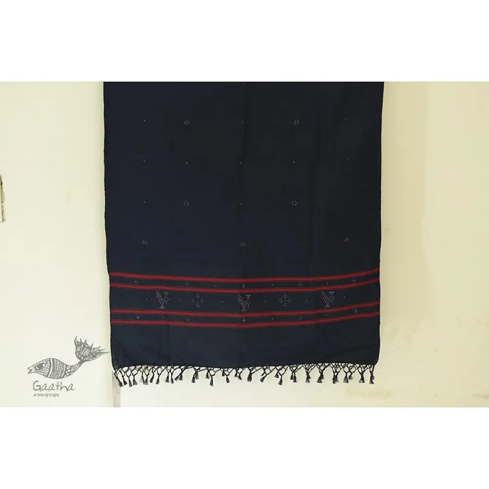 shop Handwoven Tangaliya Cotton dupatta  - Navy Blue