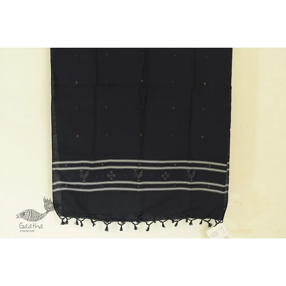 shop Handwoven Tangaliya Cotton Navy Blue dupatta