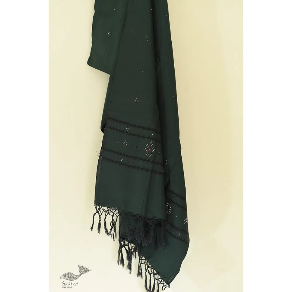 shop Handwoven Tangaliya Cotton dupatta Bottle Green